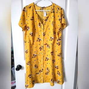 New With Tags Loft Floral Yellow Button-Down Dress Size 16